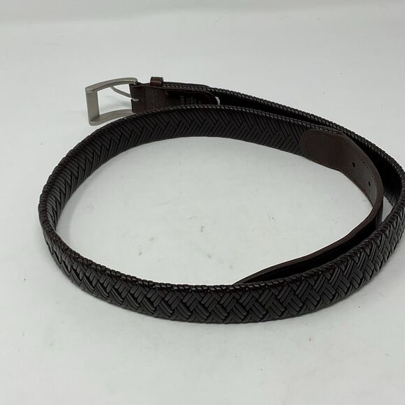 Columbia Sporting Goods Brown Leather Belt Mens 38/95 Laced Braid Pewter Buckle - Picture 4 of 7